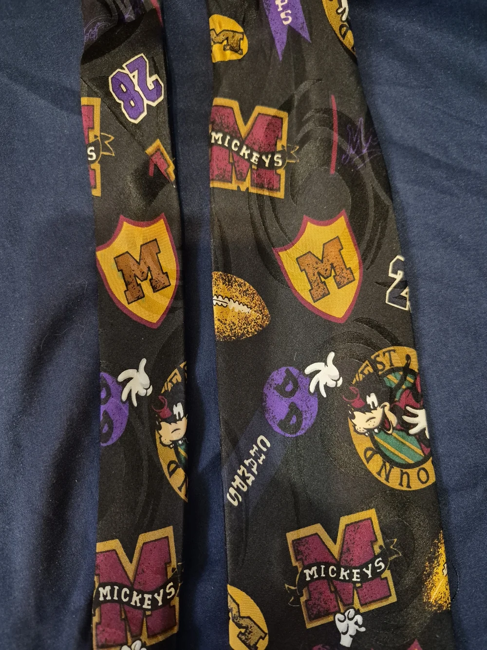 Mickey Themed Men's Black Novelty Tie - Disney Football Print